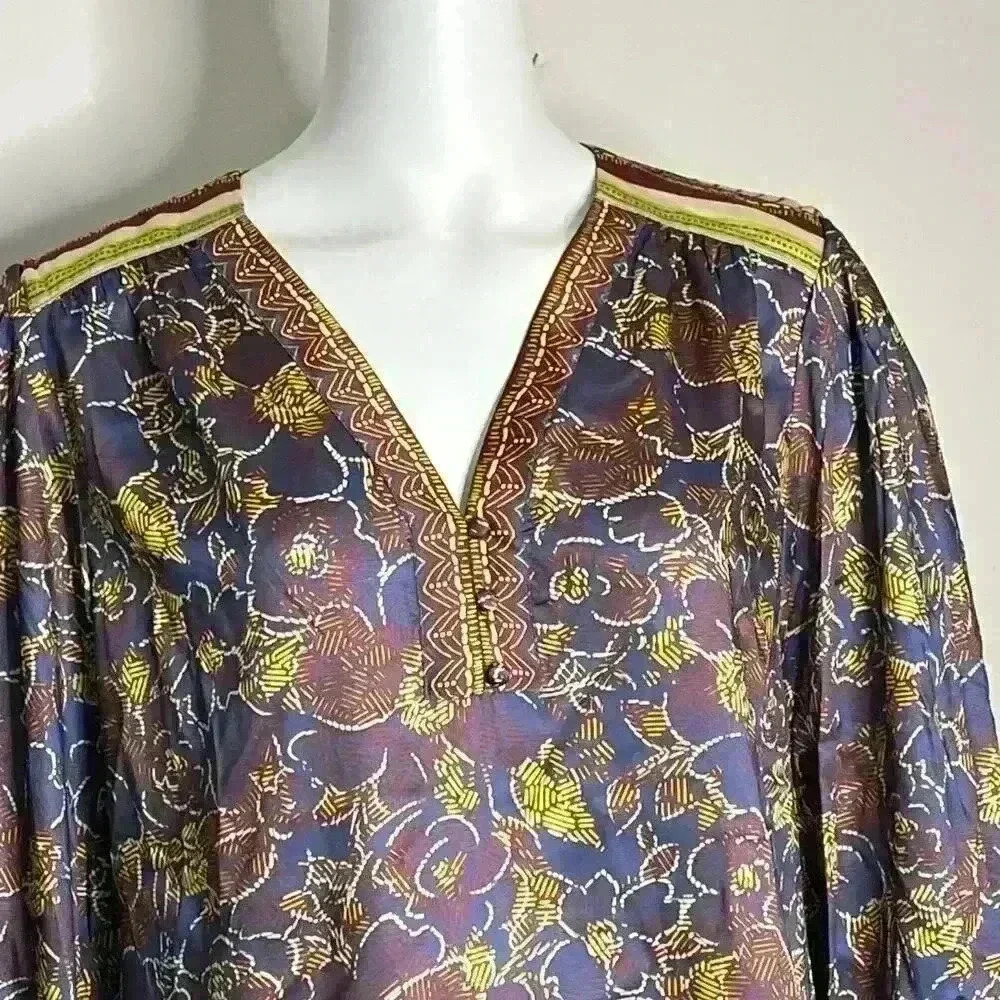 Current Air Los Angeles Floral Bordr Print Blouse Size Large - Picture 6 of 13